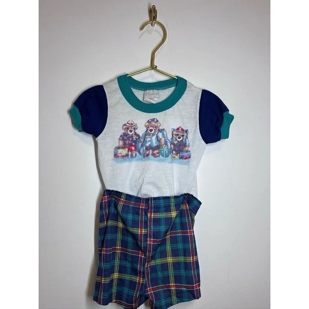 Vtg Carters Kids Bear Snap Set Top Pants Size 12-18 Months USA 80s